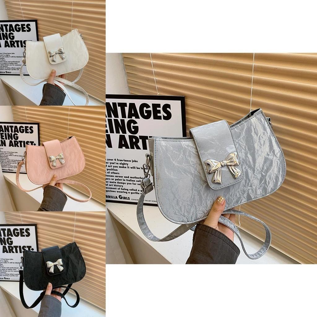 Chic Street Style Chain Shoulder Bag For Women 2024 Trendy Bowknot Pu Leather Purse