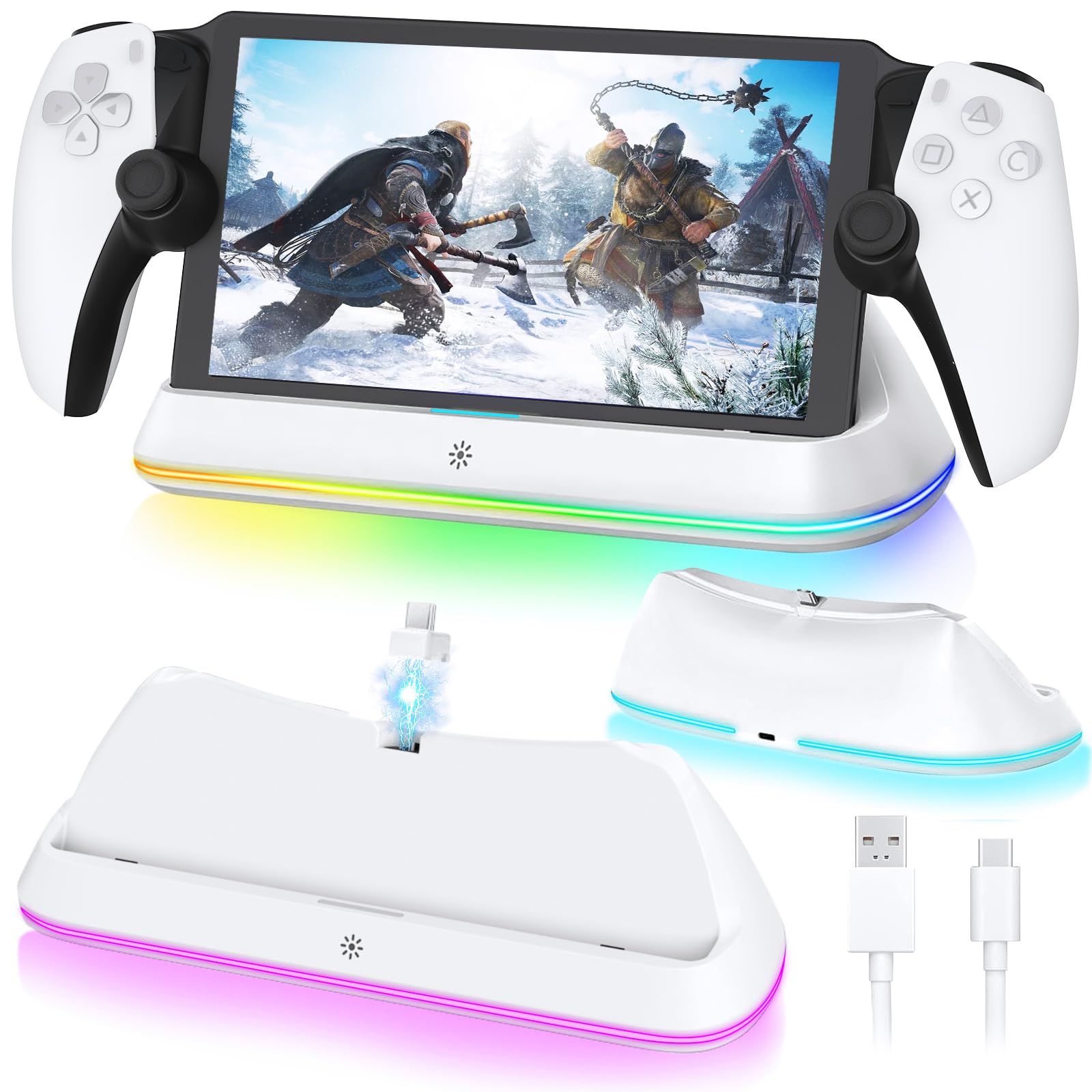 

Зарядна станція AceGamer PS Portal, зарядна станція для віддаленого гравця ps5, зарядний пристрій зі світлодіодним підсвічуванням, захист від перезаряджання, захист від перевантаження по струму білий