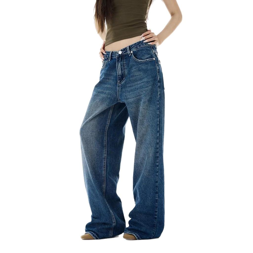 Light Blue Retro Fireworks Pattern High Waist Wide Leg Jeans for Women - Spring/Autumn 2026 Style, Floor-Length.