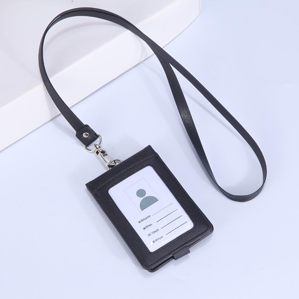 PU Leather Name Badge Holder With Lanyard ID Card Cover Work Card Holders  School Acsesories