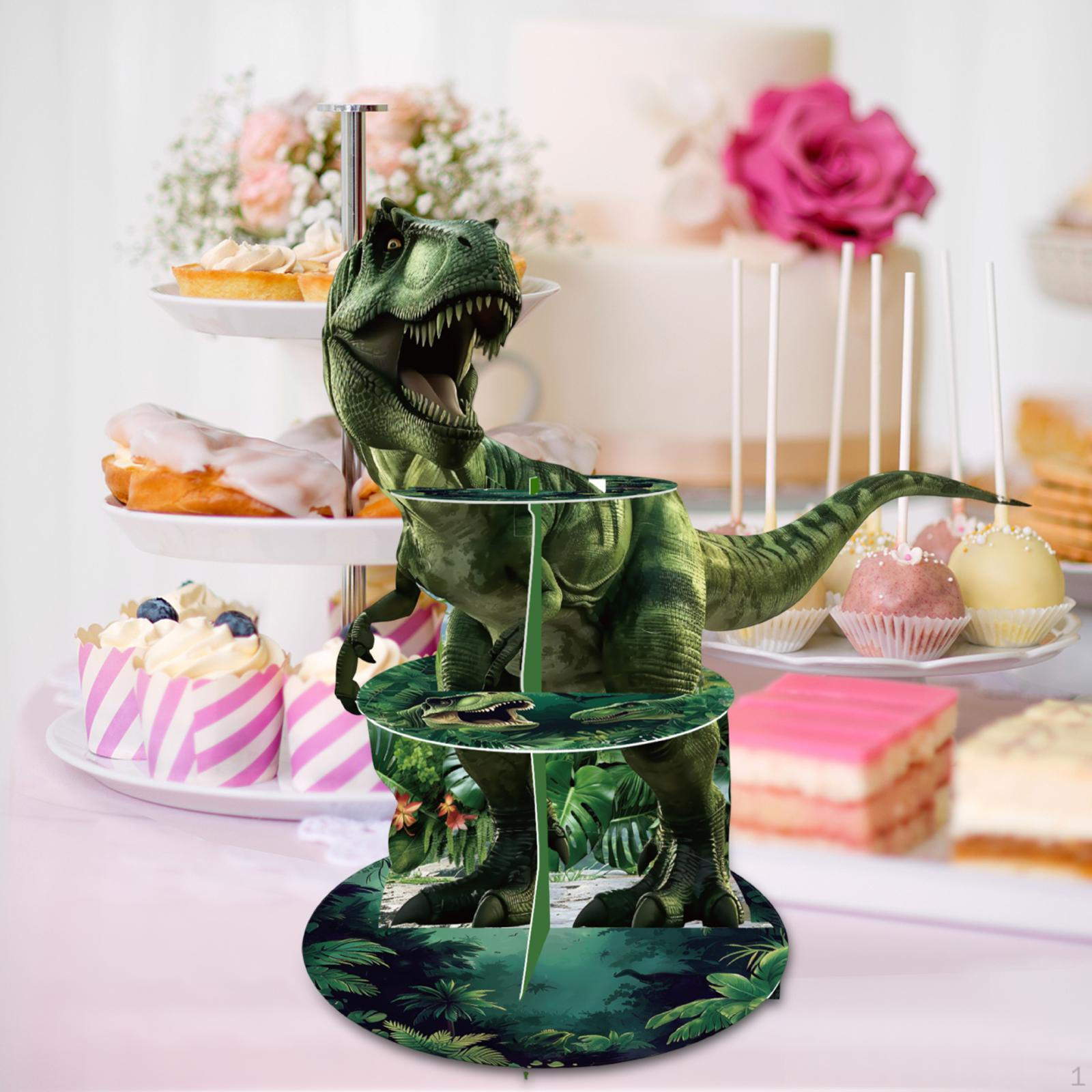 

Подставка для кексов Динозавр Картонный держатель Поднос для сервировки стола Вечеринка 3-ярусная Стойка для торта и десертов для