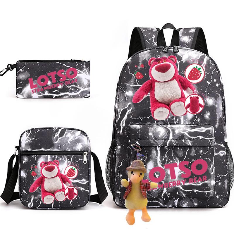 Large Capacity Schoolbag with Shoulder Strap; Student Three-piece Pencil Case Set