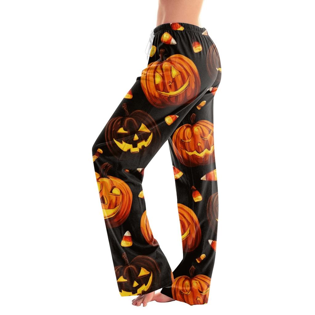Women's Halloween Printed Drawstring Pajama Pants - Soft Casual Sleep Pants with Spooky Print - Comfortable Wear for Women