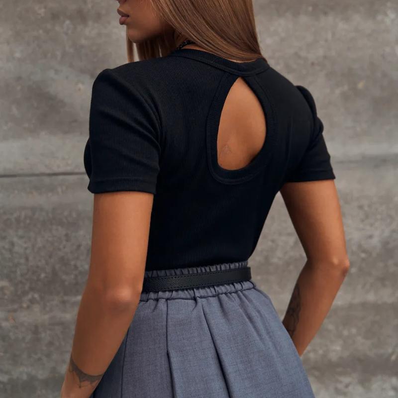 

Базовая женская футболка в рубчик однотонная европейского и американского стиля XL чёрный