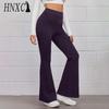 HNXC 14 Colors Women Elastic Waist High Waist Trousers Ladies Solid Color Sports Flared Pants Streetwear