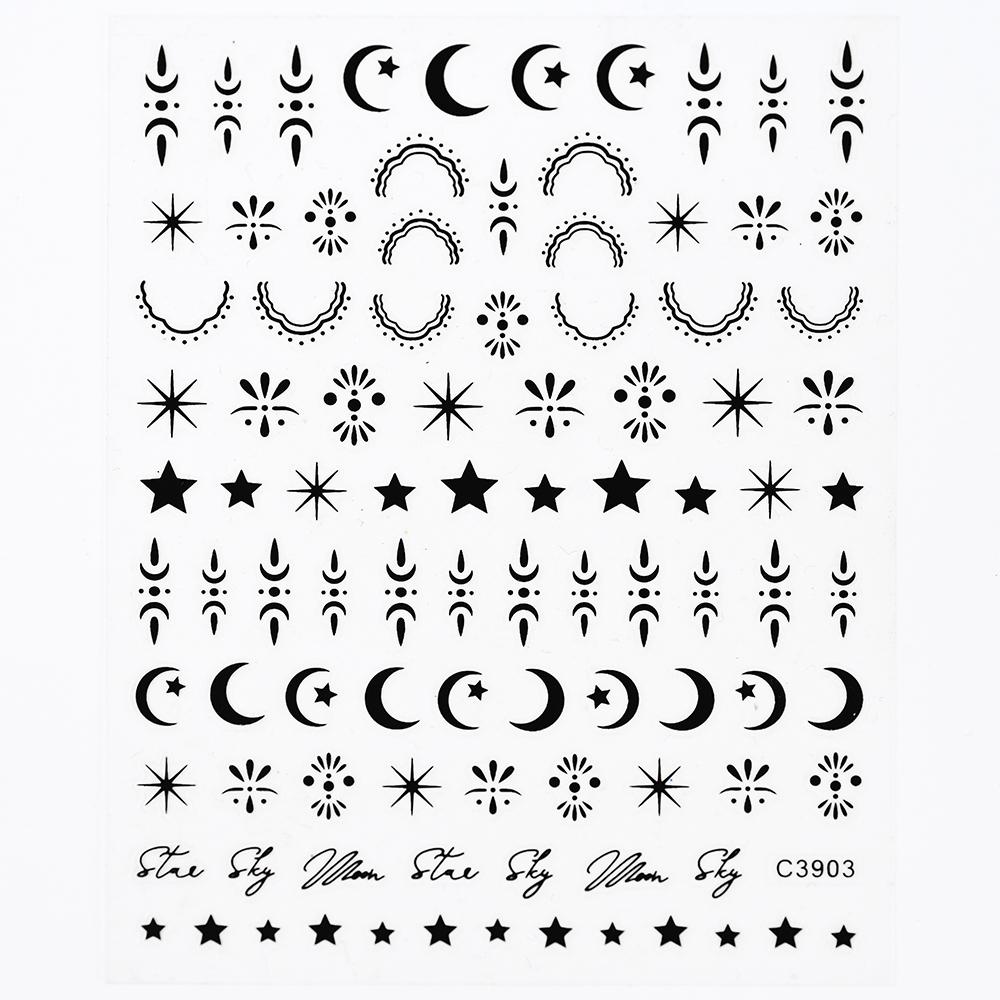 Black White Star 3D Nail Art Sticker Y2K Pentagram Self-Adhesive Decals Laser Shiny Glitters Starlight Manicure Ornaments Slider