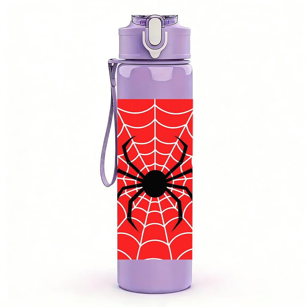 1PC Red Spider Web Arachnid Print 750ml Color Plastic Sports Water Bottle Leakproof Flip Straw Lid Suitable for Sports Office Home Use