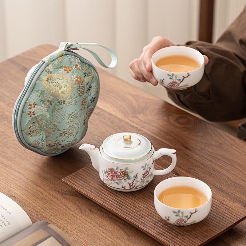 Silk Road Flowers Portable Ceramic Tea Set