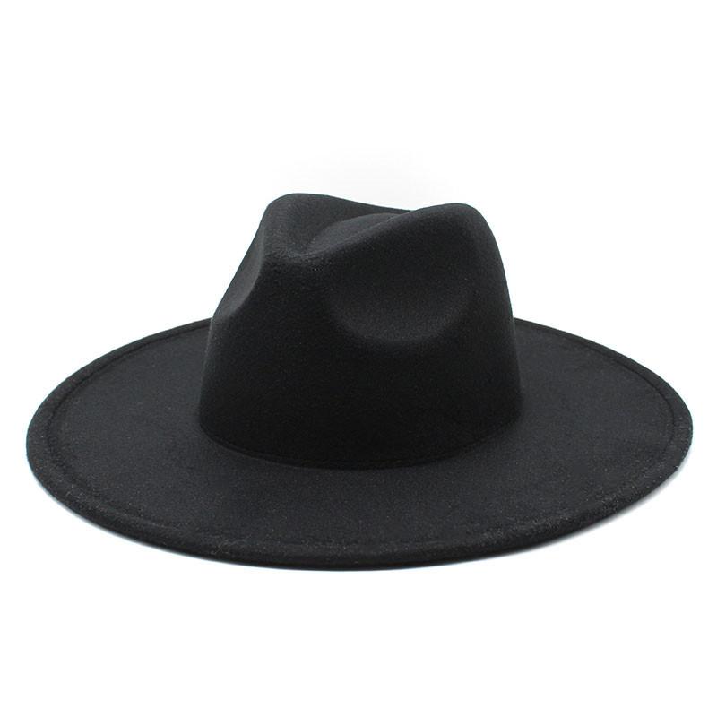 2021 Однотонная Шерстяная Шерстяная 9см Широкие Поля Джазовый Цилиндр Мужской И Женский Джазовый Цилиндр Фетровая Шляпа M（56-58cm） чёрный