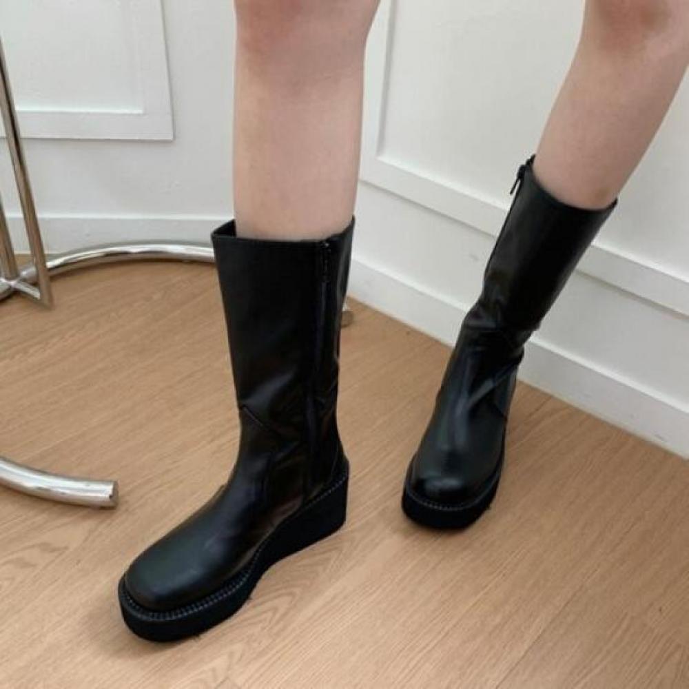 New Arrivals Open Run Nareki Wedge Heel Boots Black Height Increase Women