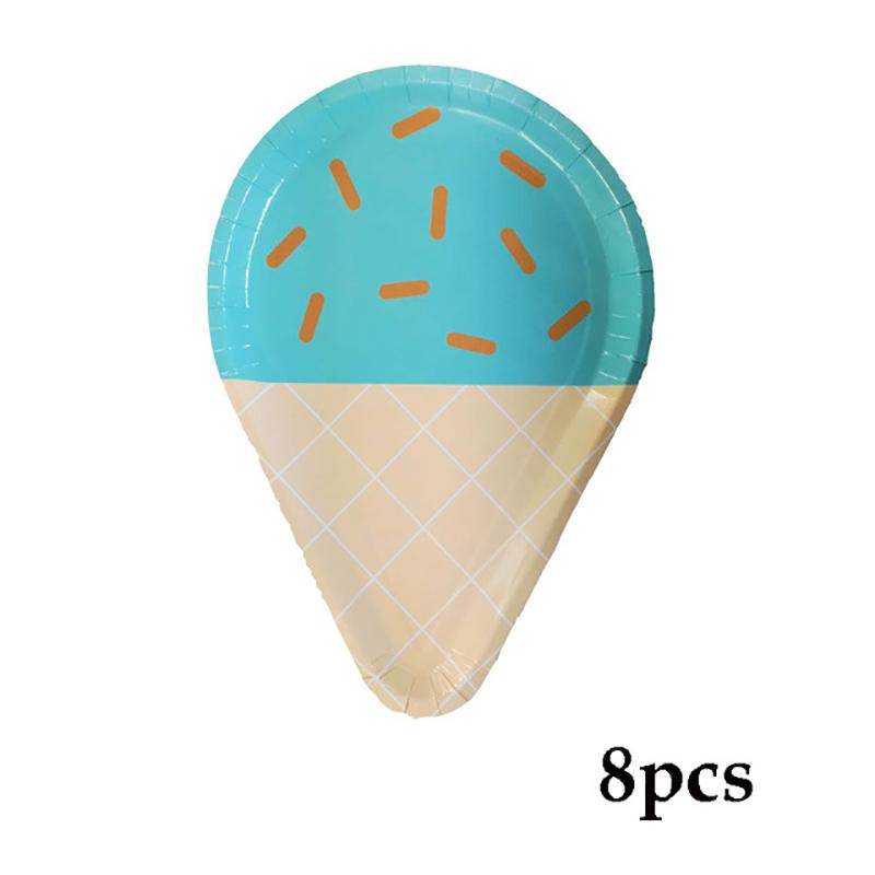 Ice Cream Birthday Party Decoration Kids Toy Baby Shower Disposable Tableware Paper Plates Cups Balloons Flag Party Supplies