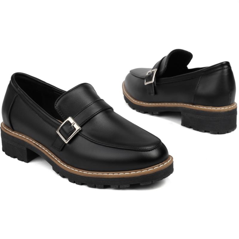 Comfortable Shoes Woman Black Gray Low Heels Buckle Casual Loafers Shoes For Women Loafers Brand Footwear 2024 Spring Autumn