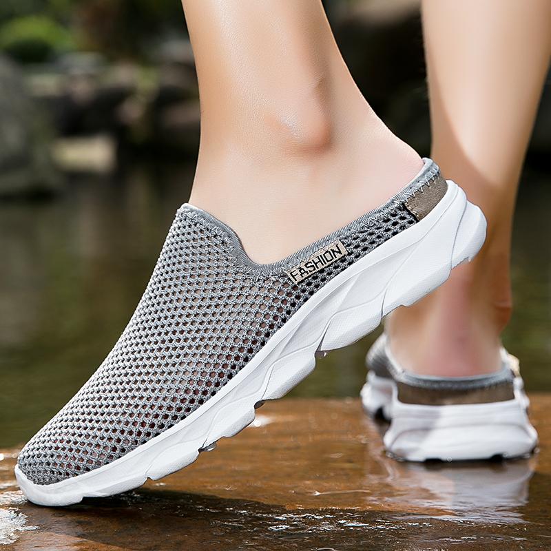 Hollow Out Loafers Outdoor Mesh Flats Breathable Moccasins Comfy Sneakers Cool Muller Shoes Half Shoes Summer Mens Casual Shoes