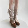 Solid Color Knitted Women Leg Warmers Sweet Girls Bow Long Socks Stockings Knitted Foot Cover JK Lolita Kawaii Cute Leg Warmers