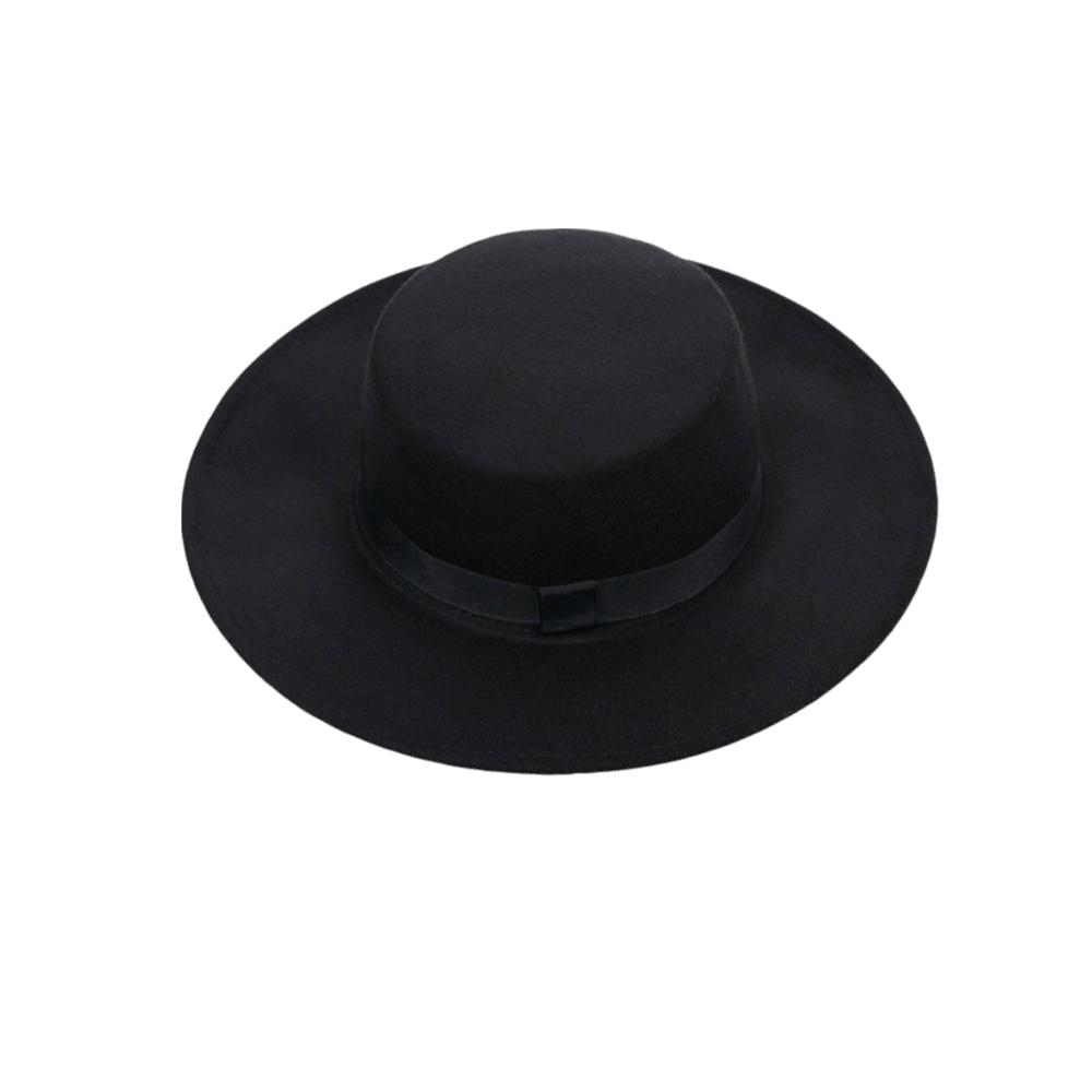 Solid Color Men's Felt Hat British Style Women Jazz Hat Woolen Flat Top Hat Church Events