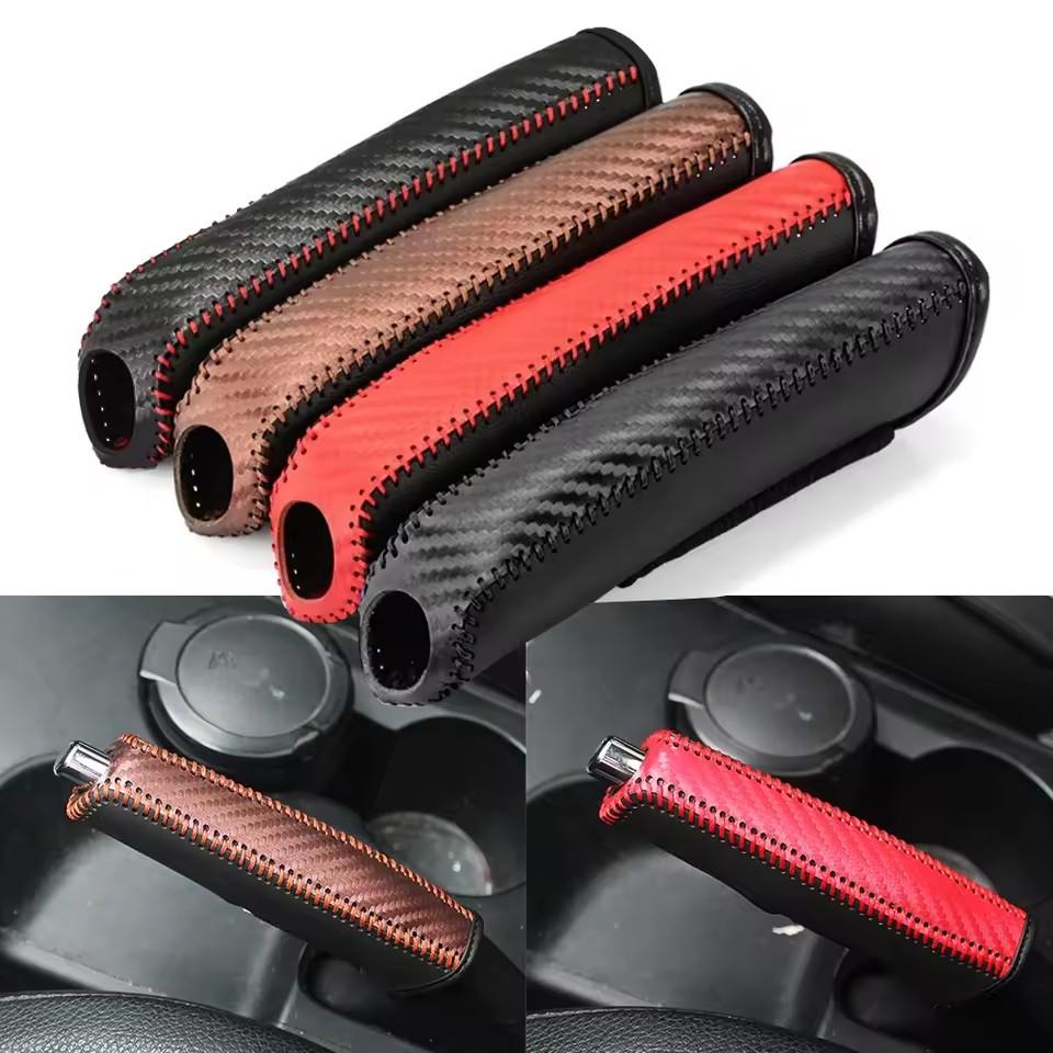 Mobidea Carbon Fiber Style Car Handbrake Cover PU Leather Anti-Skid Universal Auto Parking Brake Protector Sleeve