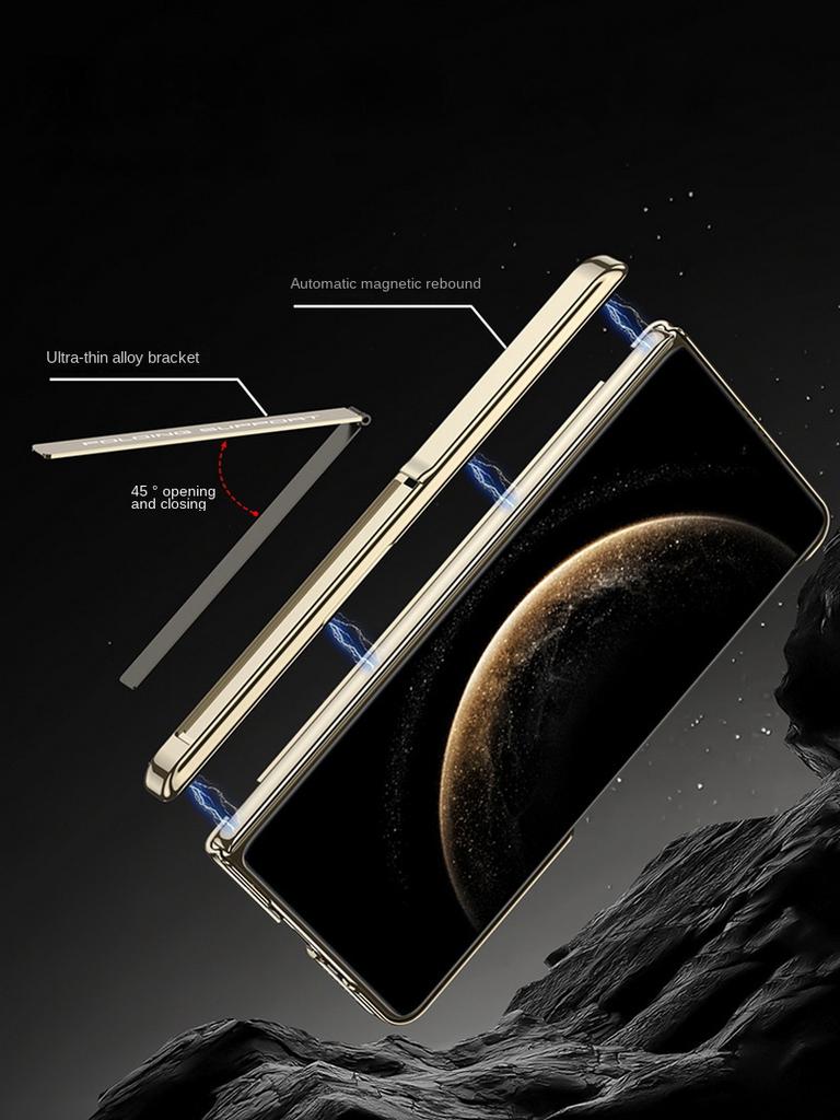 Dual Central Axis Magnetic AG Phantom Magnetic RingCase for Huawei Mate X6 Mate X5 X3 with Side Bracket Kickstand & Hinge Cover