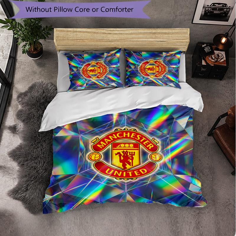 Manchester United Pattern 3 Pieces Bedding Set Soft Microfiber Duvet Cover with Pillow Cases for Bedroom