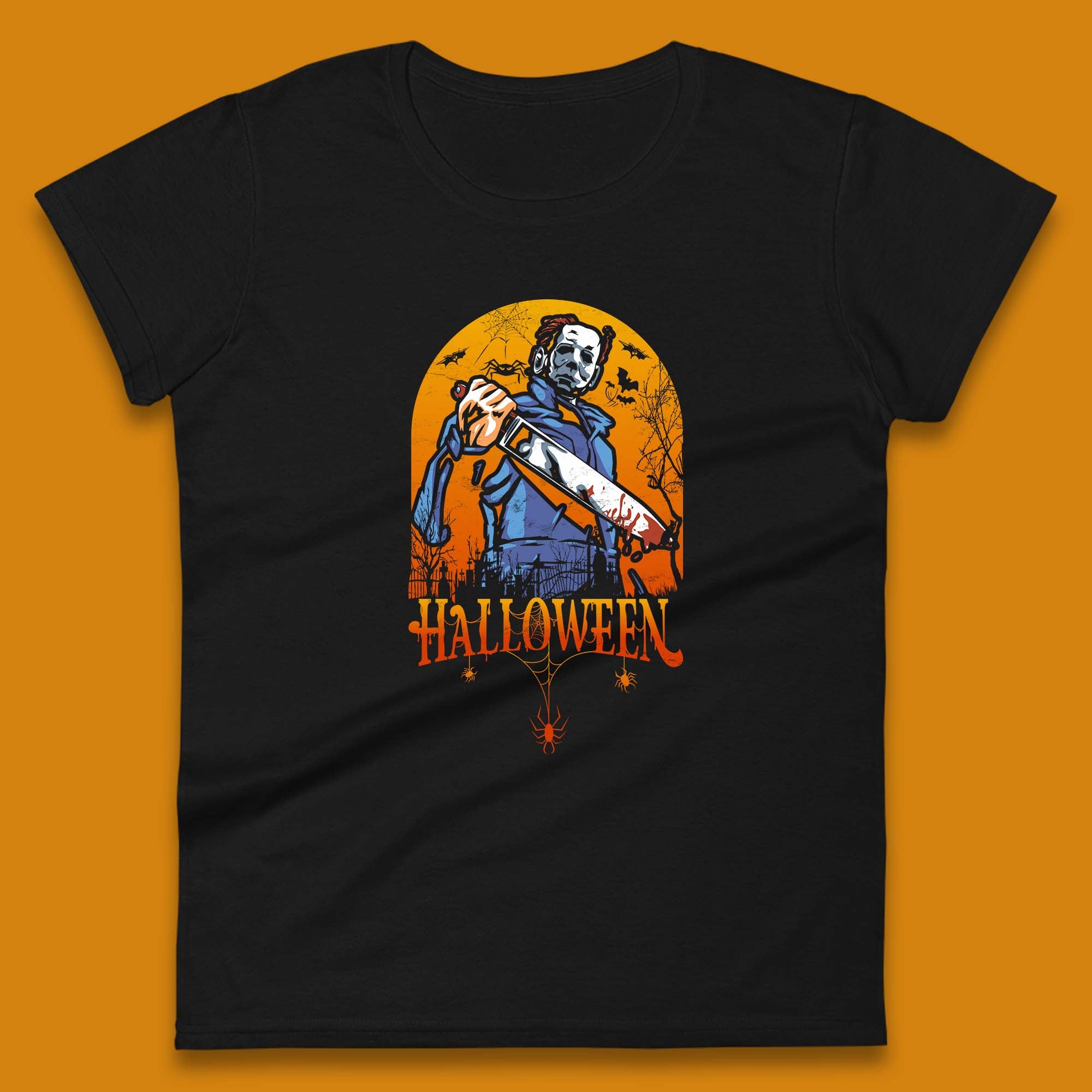 Halloween Michael Myers Holding Bloody Knife Halloween Serial Killer Horror Movie Character Womens Tee T Shirt Mens Tops Unisex Top L