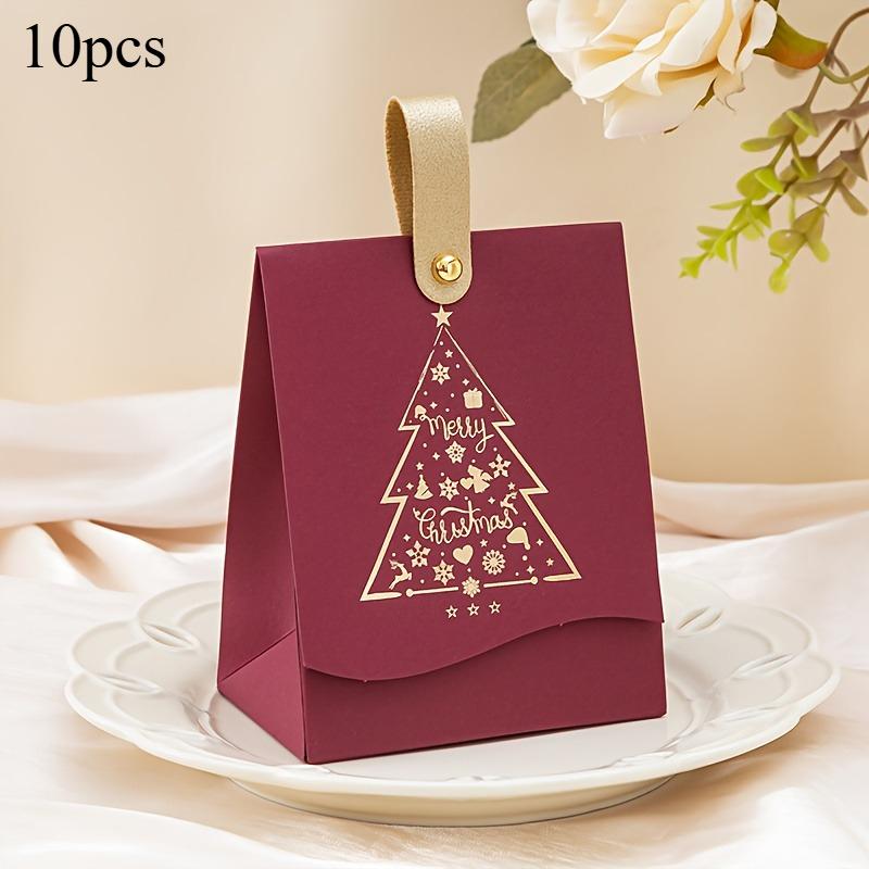 10pcs Christmas Tree Pattern Candy Bags Party Favors Xmas Candies and Cookies Presents Merry Christmas Boxes with Leather Handle