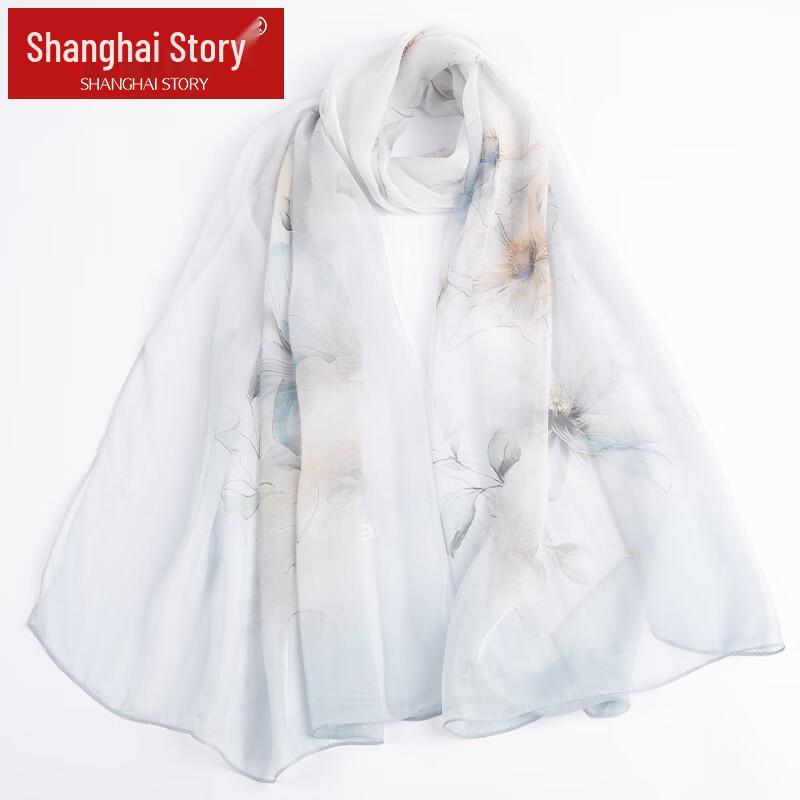 Shanghai Story Women's Printed Mulberry Silk Long Scarf Gift Set