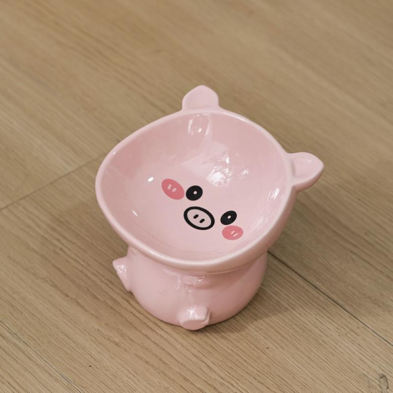 Cute Animal Series High-Footed Ceramic Pet Bowl - Neck Protection & Anti-Black Chin Design for Cats and Dogs