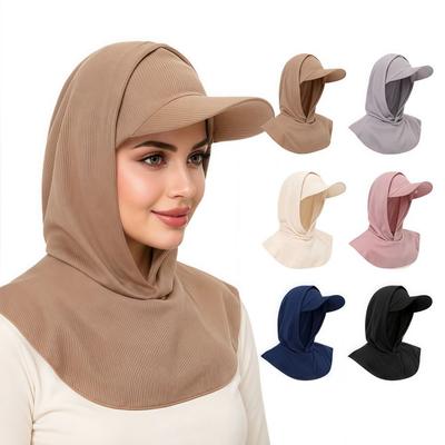 Wide Brim Hooded Headscarf Baseball Cap Breathable Integrated Neck-Protecting Sun Hat Versatile Solid Color Summer Turban Hat