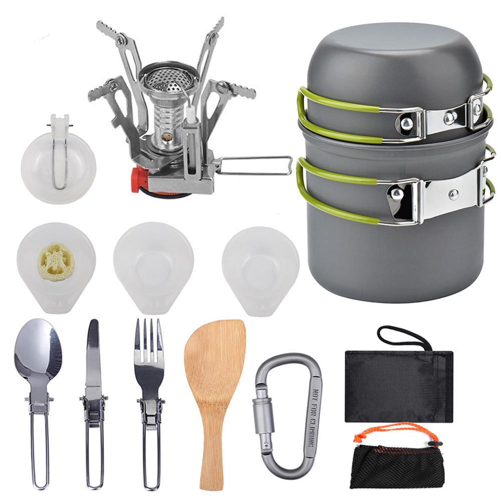 Outdoor Camping Cookware Set: Portable 1-2 Person Picnic Stove & Foldable Cookware