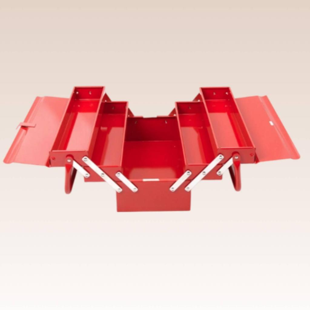 Folding Tool Box Sturdy Metal Container with Trays for Mechanics