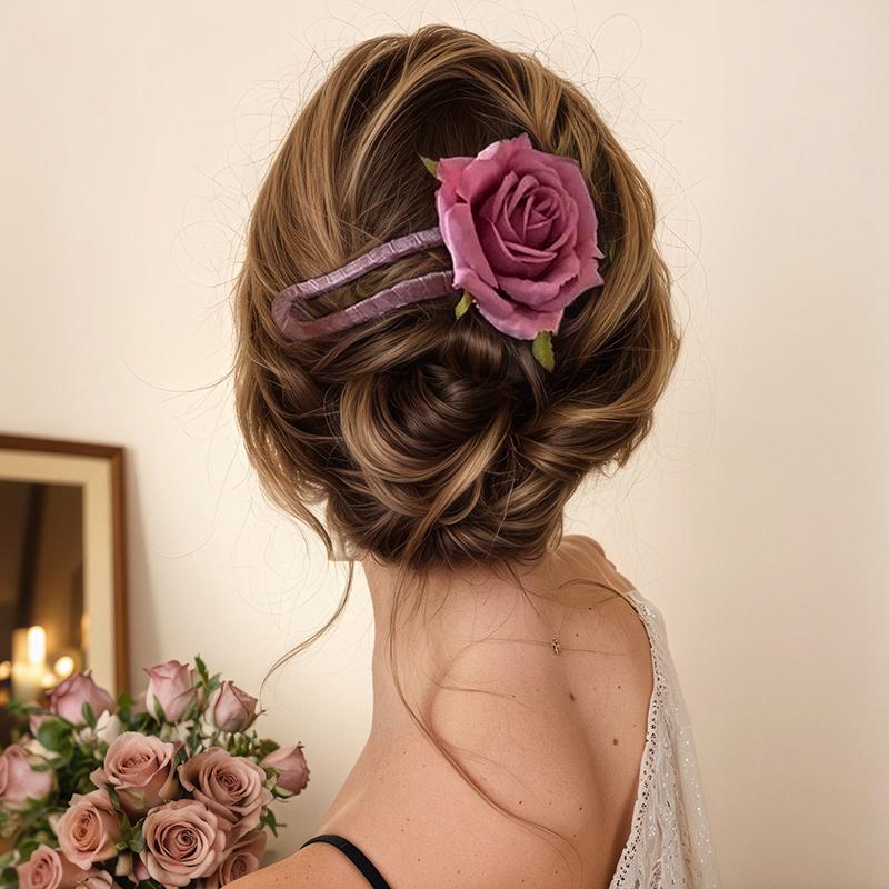 Romantic Rose Atmosphere Sweet Artificial Flower Hair Clip For Women Large Cute Duckbill Hair Accessory