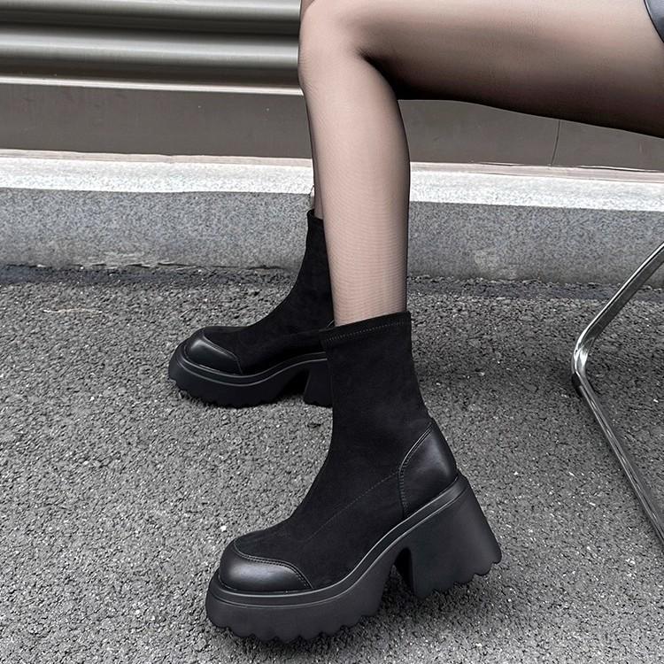 Super high heel Martin boots women's short boots 2025 spring and autumn thick-soled elastic boots sleeve 8cm height increase small thin boots