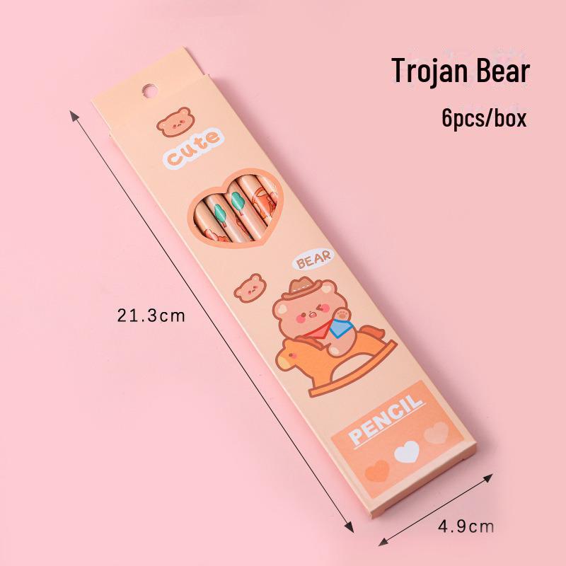 Boîte à crayons pour étudiants de dessin animé: 6 crayons d'examen HB pour l'apprentissage des enfants