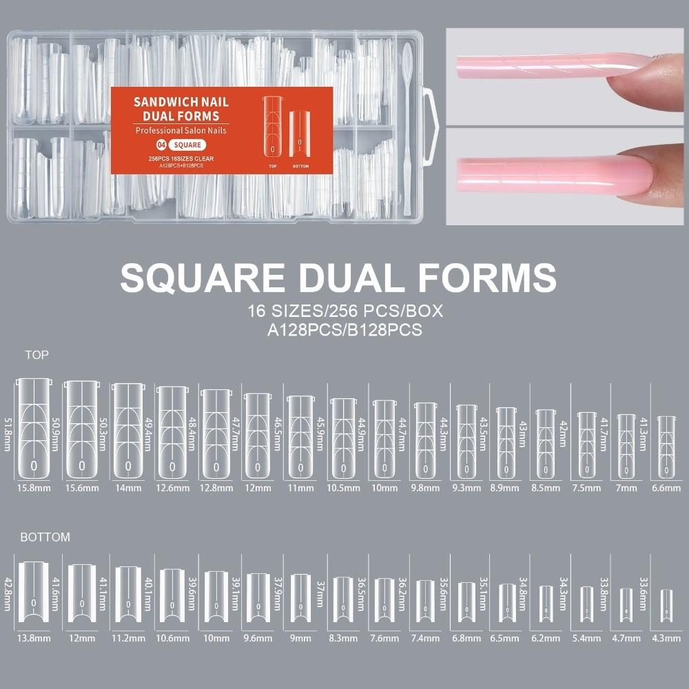 256Pcs/Box Transparent Nail Sandwich Dual Form DIY False Nails New Tips Nail Extension Form