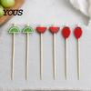Fresh Fruit Cartoon Picks 100PCS Disposable Tags, with Decor Cocktail Garnish Sticks Picks, Durable Bamboo Skewers, for Fruits Barbecue