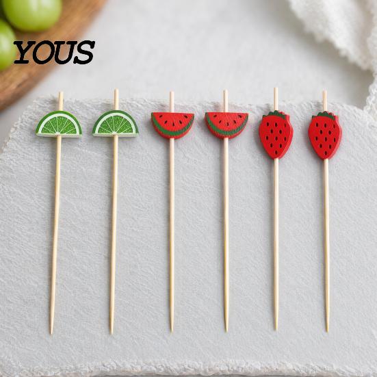 Fresh Fruit Cartoon Picks 100PCS Disposable Tags, with Decor Cocktail Garnish Sticks Picks, Durable Bamboo Skewers, for Fruits Barbecue