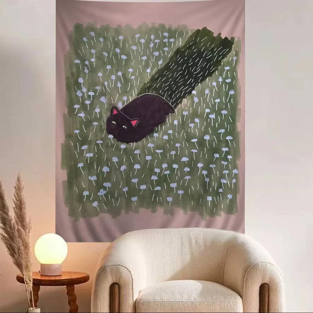 Creative Cat Cartoon Tapestry, Funny Wall Hanging For Living Room Decor, Cute Bedroom Office Wall Art Print