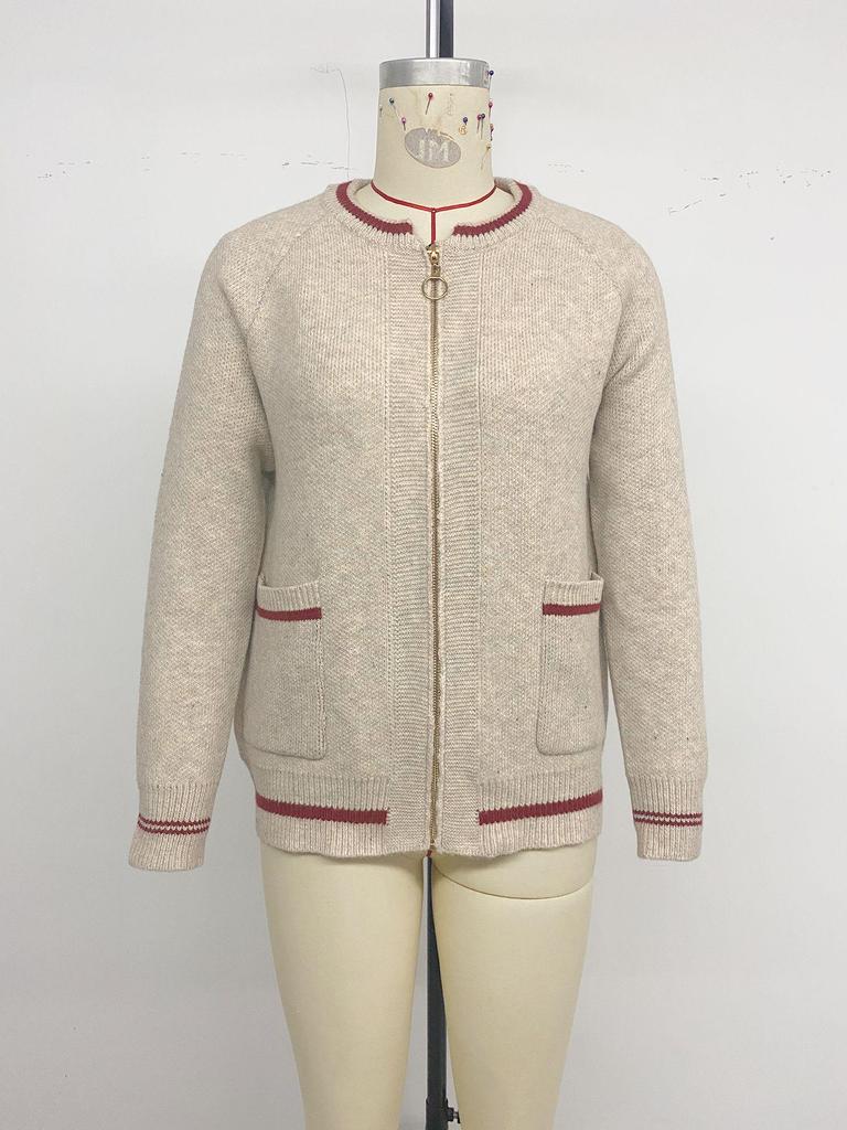 2026 TikTok European Autumn/Winter Retro Color Block Knit Cardigan