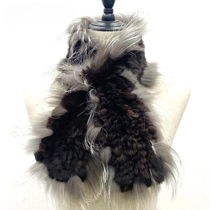 Women Stylish Warm Scarf Natural Fluffy Fox Fur Shawls Winter Female Fashion Knitted Rabbit Fur Scarves 90x10cm