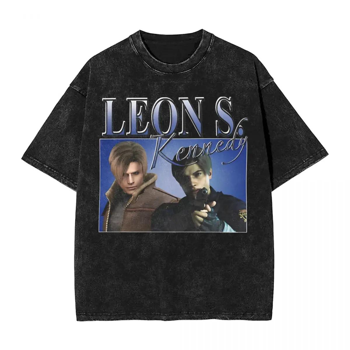 Vintage Washed Black Resident Evil Leon S Kennedy Oversized TShirt Front LEON S KENNEDY Text DualStyled S разноцветный