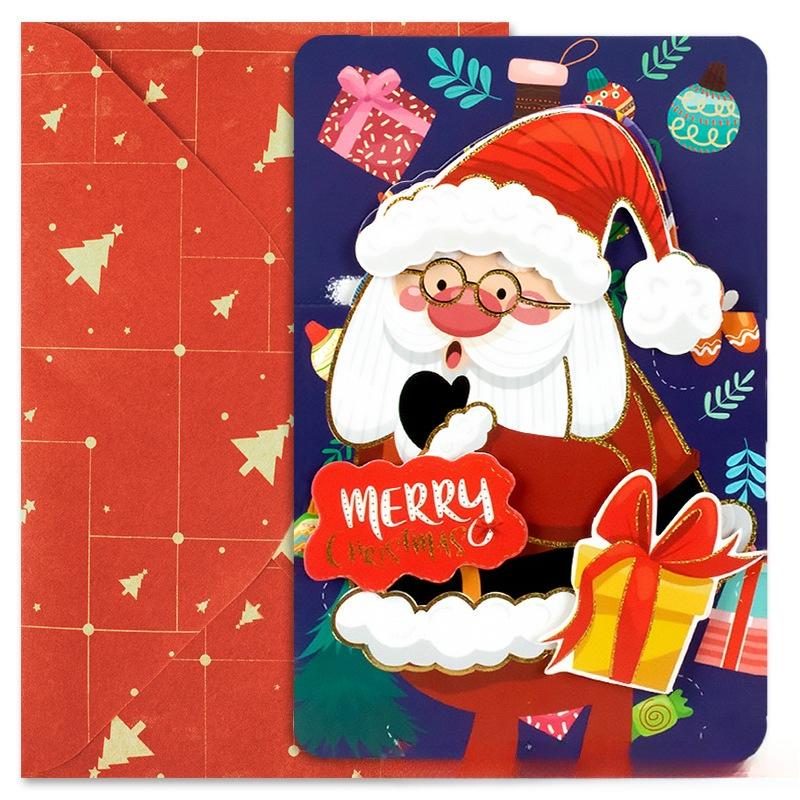 Cartoon Christmas Greeting Card Set Santa Claus Snowman Blessing Postcard for New Year Holiday Party Decoration