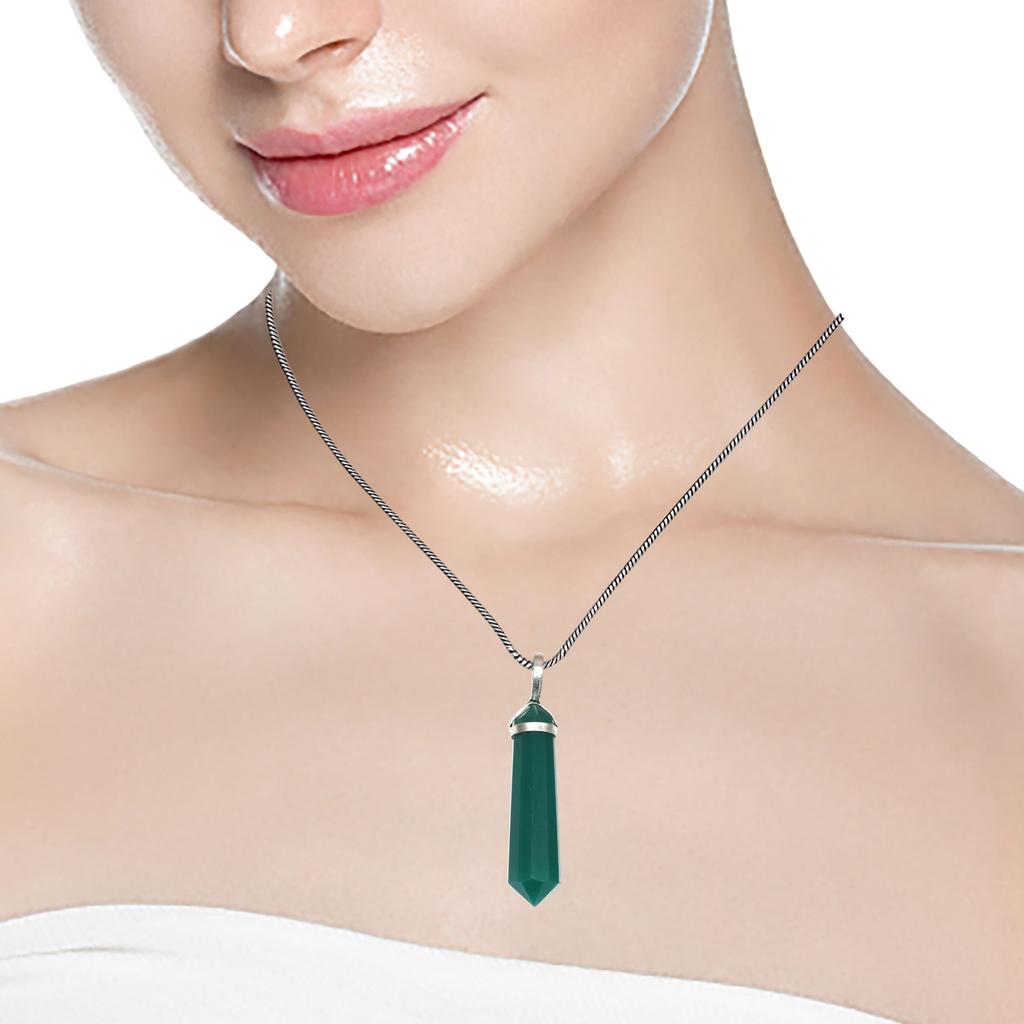Green Onyex Gemstone Handmade Women's Unisex Silver Jewelry Pendant 1.5