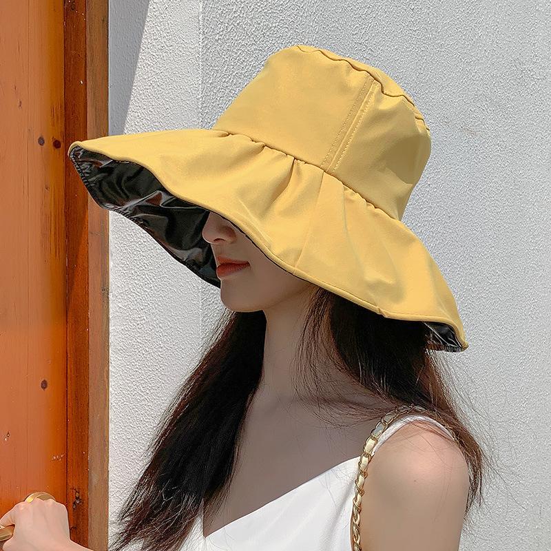 Japan UV Black vinyl sun protection hat for women, summer face-shielding UV protection hat, large brim fisherman hat for cycling, versatile