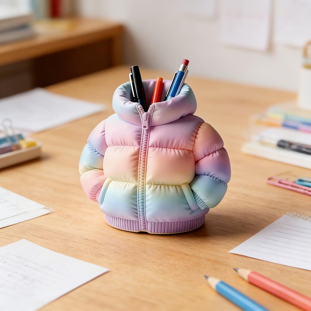 Down Jacket 3D Printed Pen Holder, Suitable for Study, Office, Home, Dormitory, Back-to-school Season, Christmas Gifts