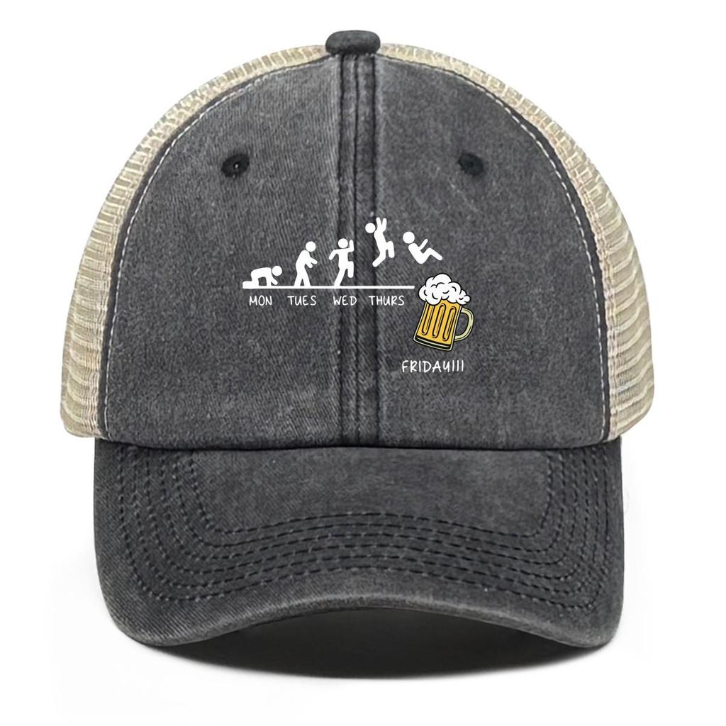 Friday Beer Print Snapback Mesh Cap, Sports Hat Unisex Slouchy Inelastic Simple Adjustable Sun Hat