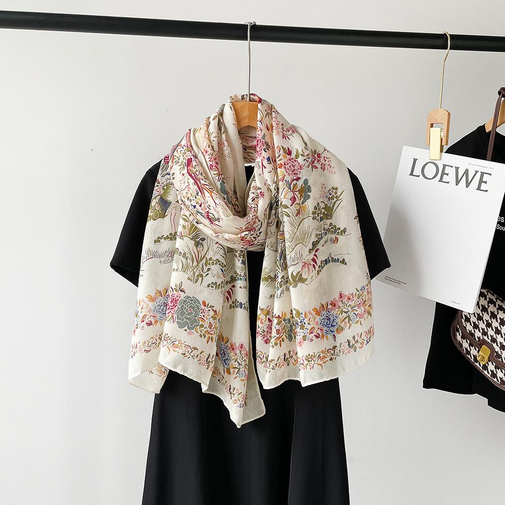 New cotton and linen scarf women's autumn high-end silk scarf soft cashew print angora red shawl headscarf