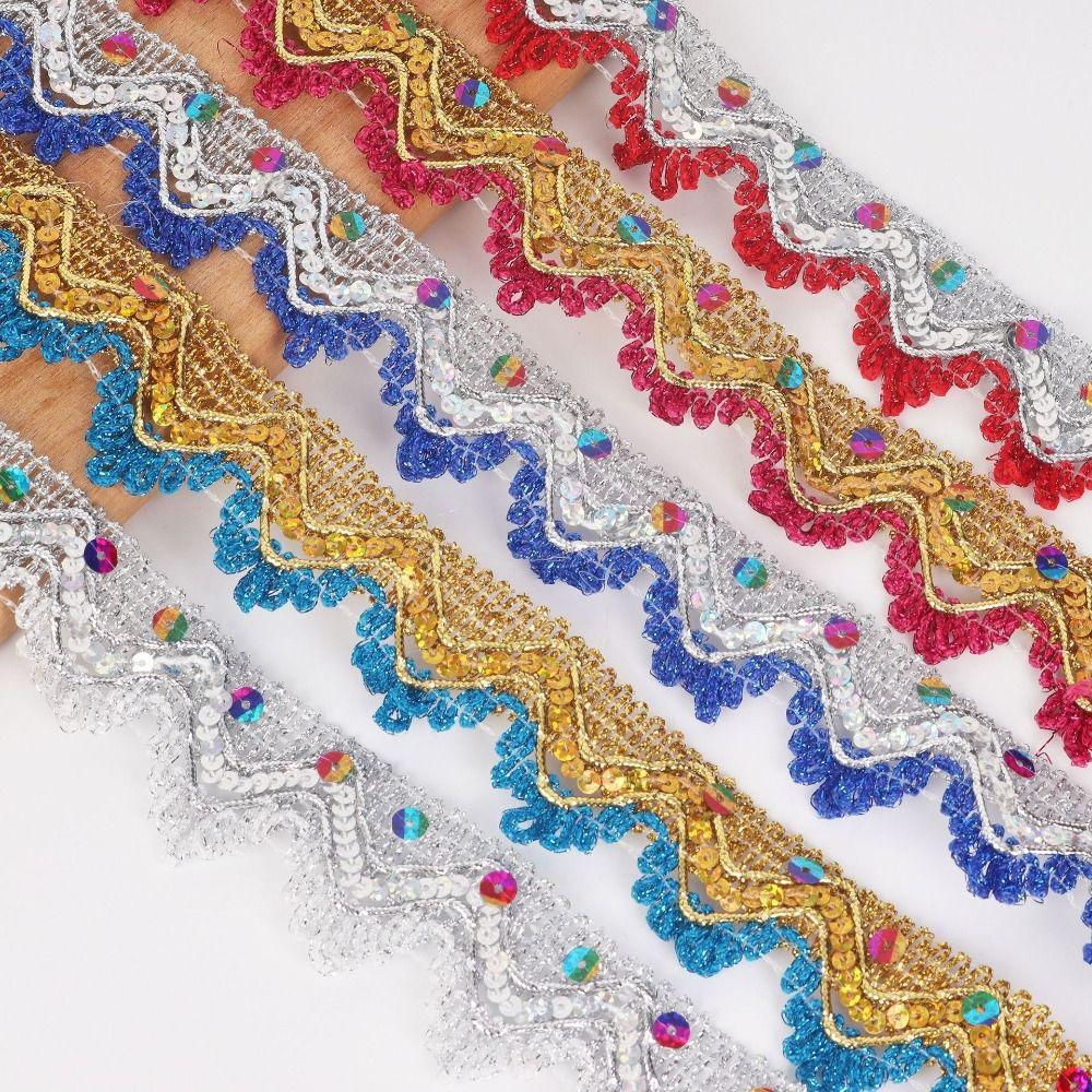 35mm Width Sequin Lace Trim Golden Silver Sewing Braided Lace Lace Trim Ribbon  For Dress Making