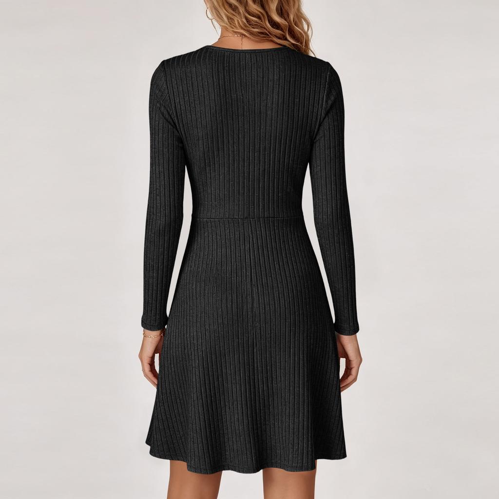 Women's V-Neck Long Sleeve Sweater Dress Casual Knit Pullover for Fall and Winter