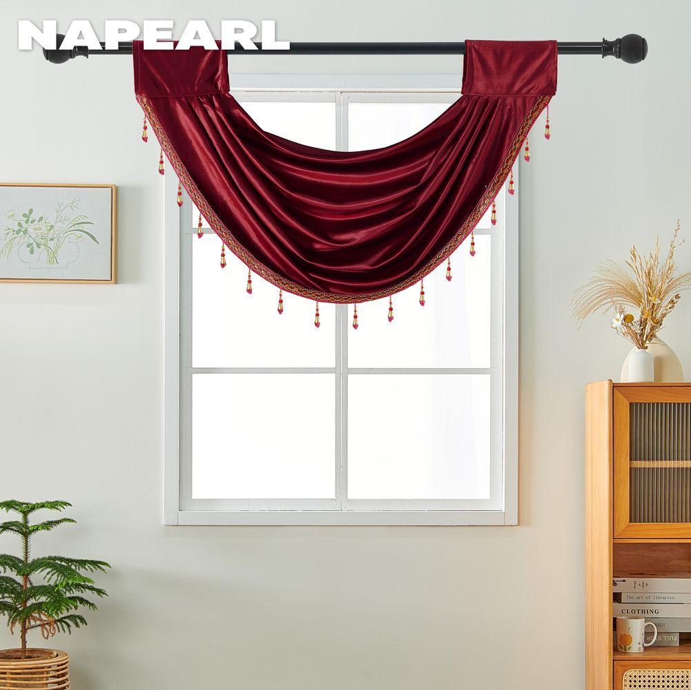 1PC NAPEARL Golden Luxurious Lace Trimmed Velvet Curtain Head for Small Window Decor 70x42cm