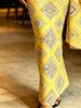 Women's Yellow Ethnic Diamond Print Wrap Maxi Dress V Neck Flare Sleeve Vintage Party Dress