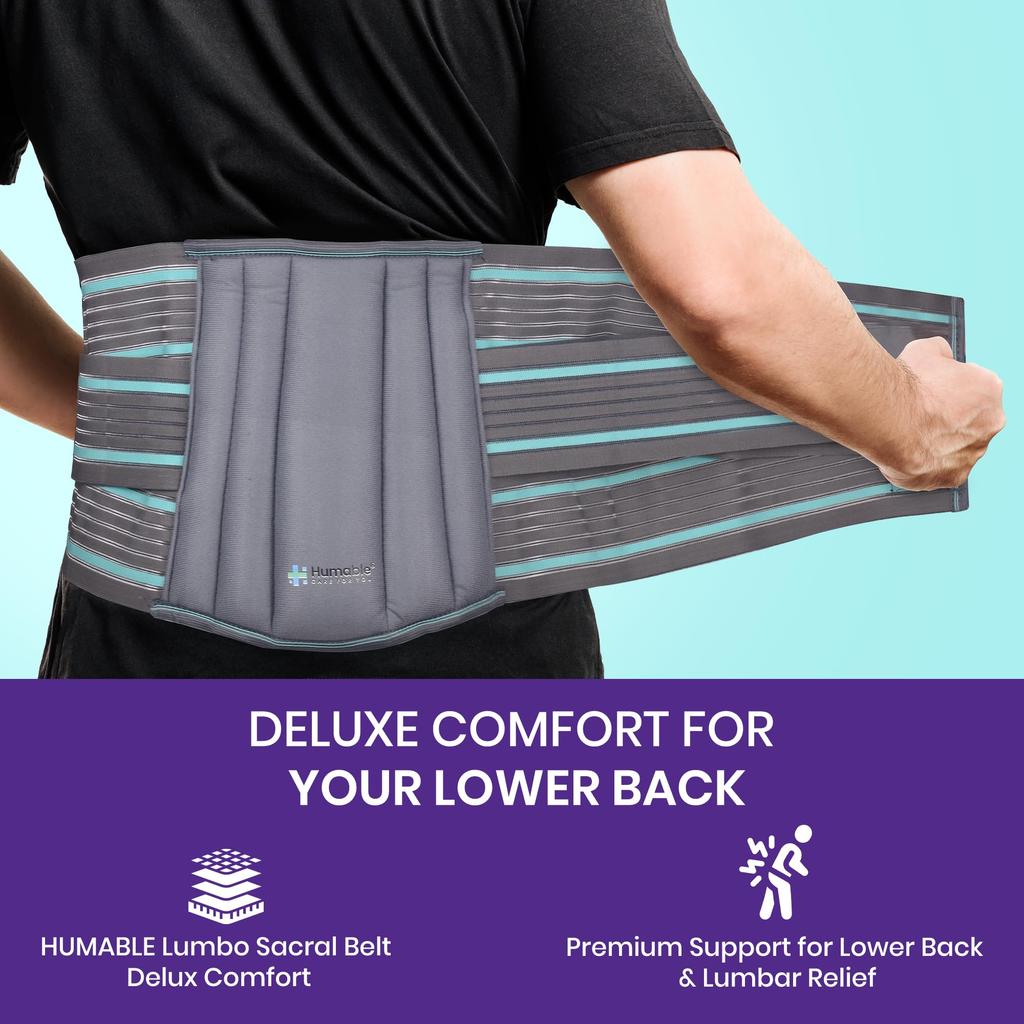 HUMABLE Lumbo Sacral Belt Deluxe For Men & Women (XXL) | Adjustable Back Support & Pain Relief Double Straps Belt For Waist Brace Posture Alignme